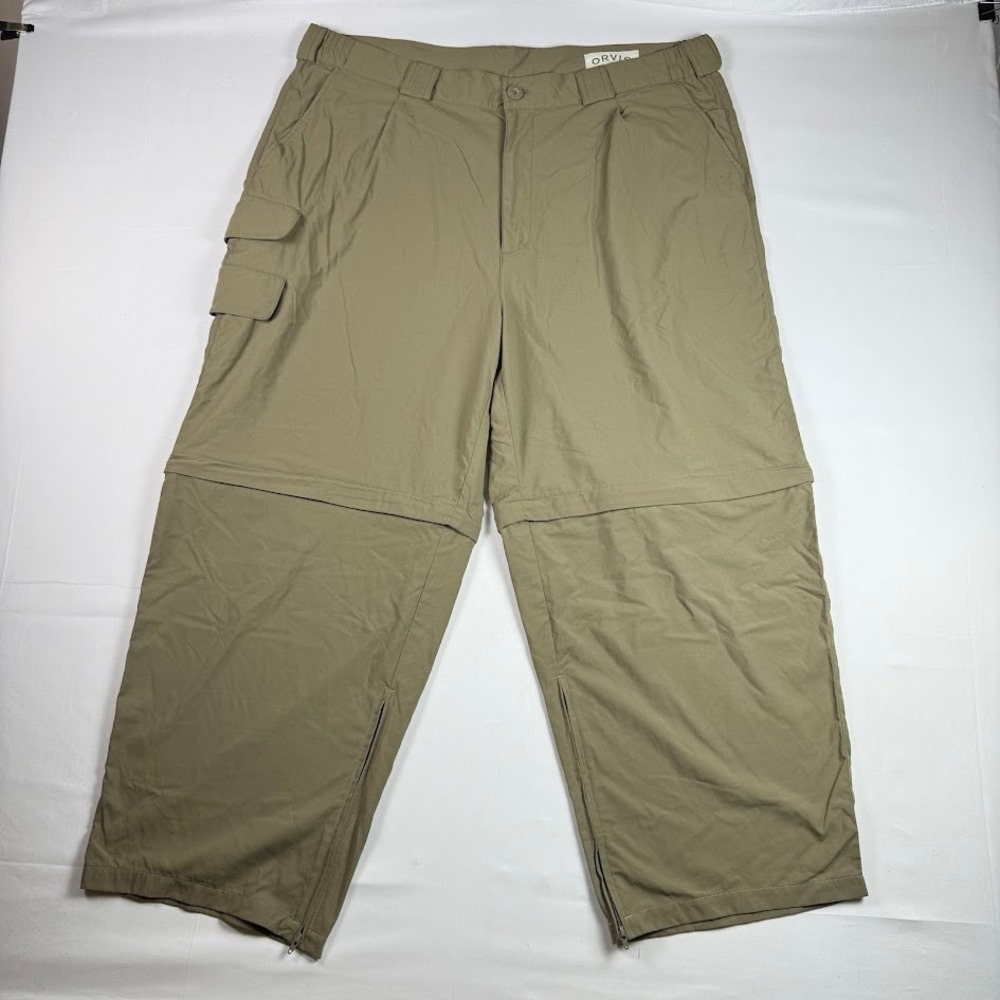 Orvis Mens 40 Regular Convertible Cargo Pants Khaki Tan Nylon Zip Off Hiking